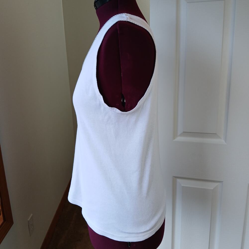 Kleids Classic White Tank Top OS Large rhinestone scoop neck seamless cotton vtg - Picture 2 of 11